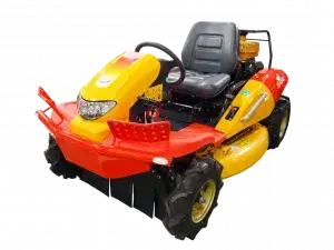 a red and yellow lawn mower