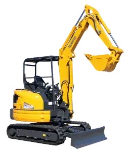 a yellow construction kato mini excavator with a bucket